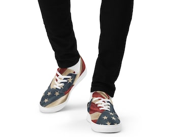 Men's Vintage American Flag Canvas Shoes, Lace-Up Sneaker | Polyester Upper | EVA Outsole | Breathable Lining