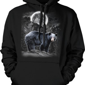 Black Bear, Moon, Mountains Hooded Sweatshirt, NOFO_00444