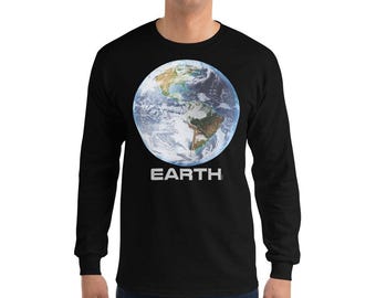 Herrlångärmad skjorta: Planet Earth-grafik - Mjuk bomull