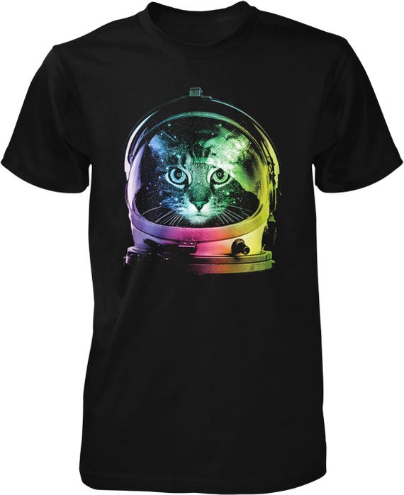 Space Cat, Rainbow Astronaut Helmet, Galaxy Men's T-shirt