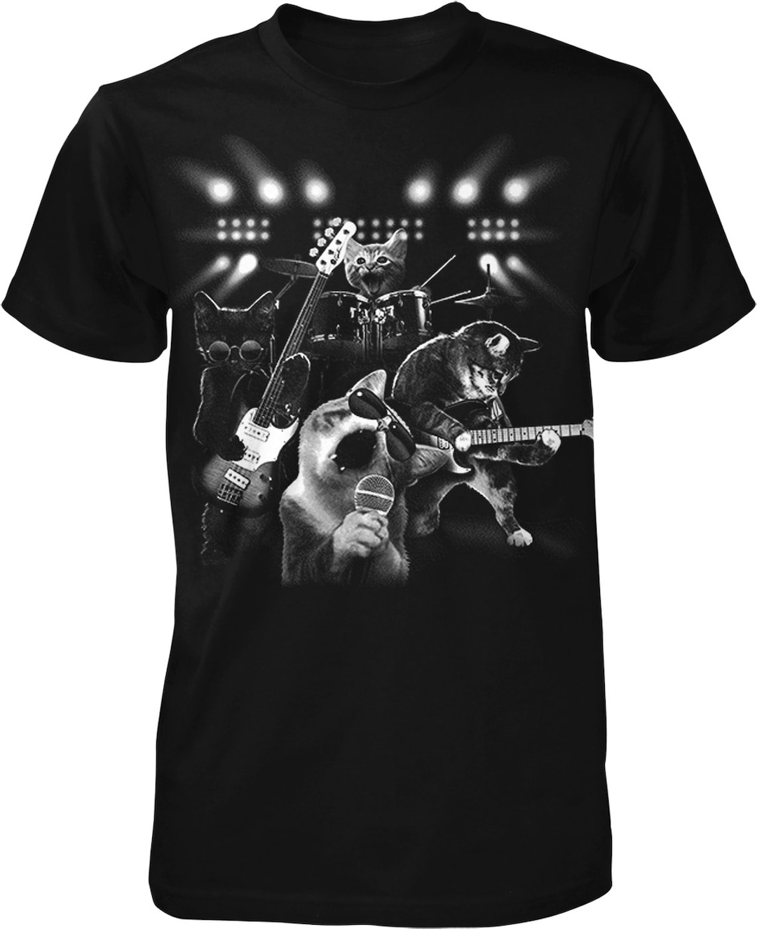 Cat Rock Band, Cats Playing Guitar and Drums Men's T-shirt, NOFO_00460 ...