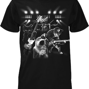 Cat Rock Band, Cats Playing Guitar and Drums Men&#39;s T-shirt, NOFO_00460