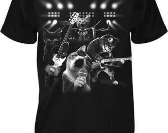 Cat Rock Band, Cats Playing Guitar and Drums Men&#39;s T-shirt, NOFO_00460