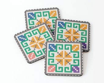 Romanian Folk Art Coasters: Beaded Motif, Arges Design