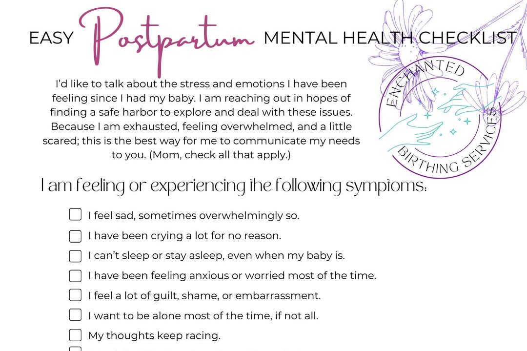 Postpartum Mental Health Checklist Etsy