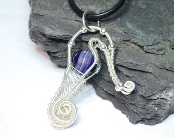 Purple Banded Agate Seahorse pendant