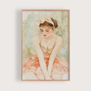 Young Dancer Printable Wall Art, Elegant Female Watercolor Illustration, Impressionist Aquarelle Home Decor, Peach Green Feminine Poster