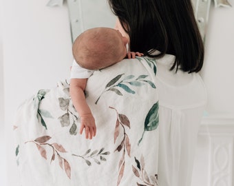 Organic Bamboo Cotton Swaddle Blanket- Leaf Print