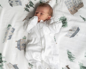 Organic Bamboo Cotton Swaddle Blanket - Home Print