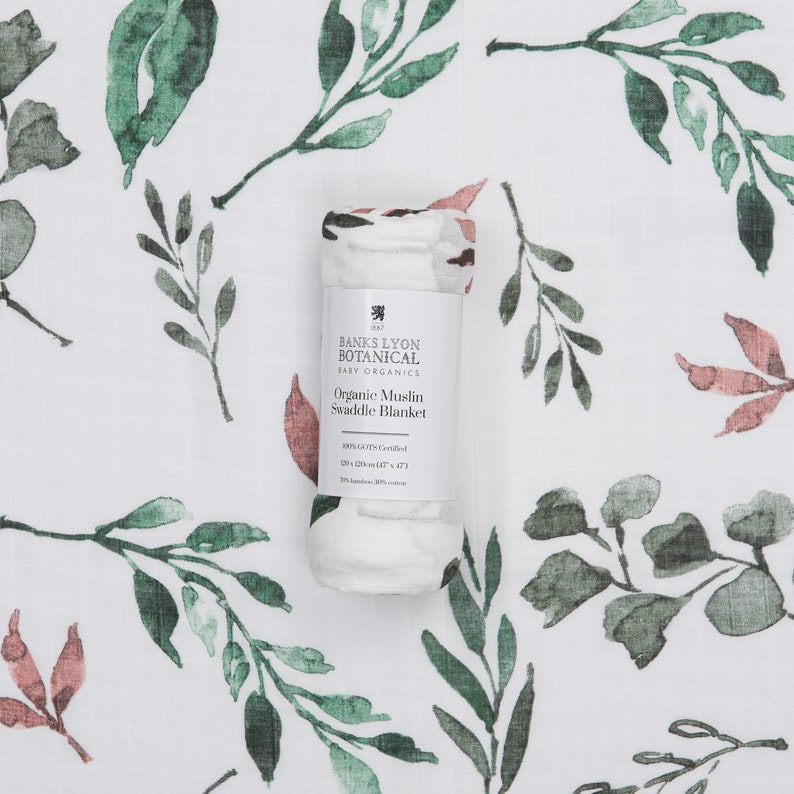 Organic Bamboo Cotton Swaddle Blanket Leaves Print Etsy UK