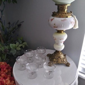 Set of Six Sherbet or Champagne Glasses, Clear Etched, Wreath of Leaves, Stemware, Coup, Short