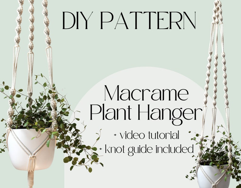 EASY Macrame pattern for modern plant hanger, BEGINNER diy macrame tutorial, step-by-step PDF knot guide, how to make simple macrame planter image 1