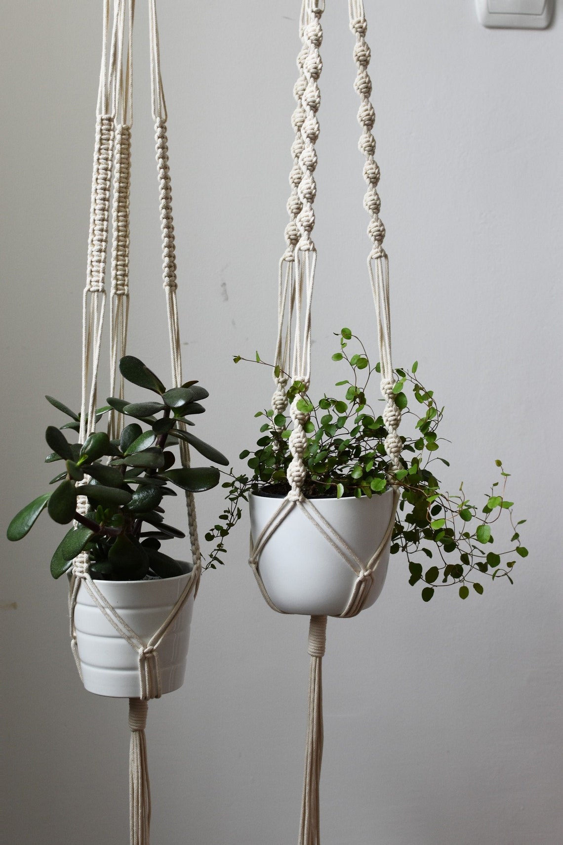 Macrame plant hanger set of 2 small pots hangers bohemian | Etsy
