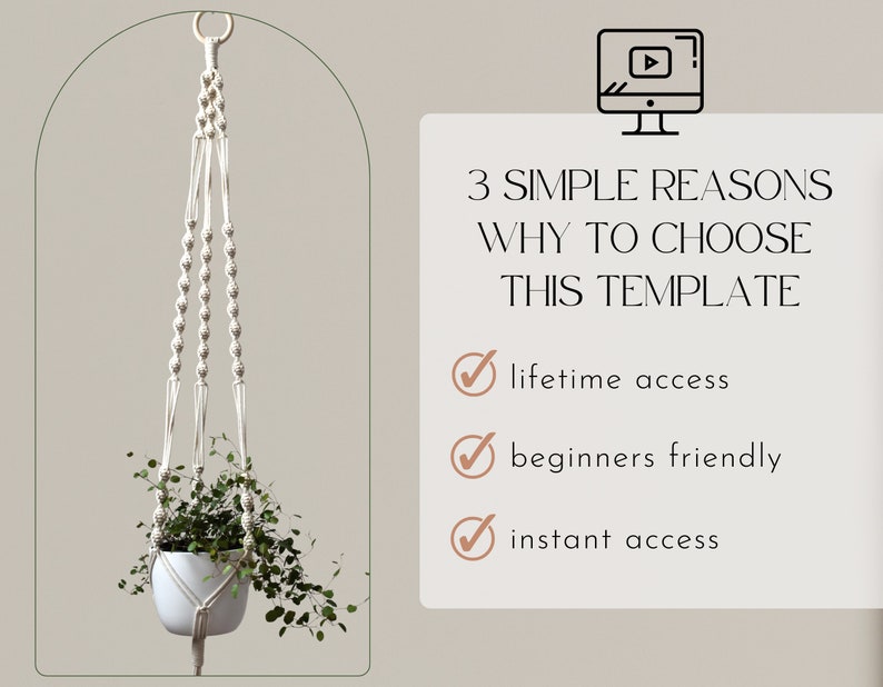 EASY Macrame pattern for modern plant hanger, BEGINNER diy macrame tutorial, step-by-step PDF knot guide, how to make simple macrame planter image 5