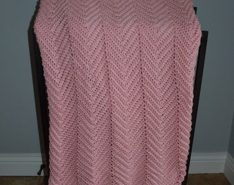 Handmade Crocheted Afghan Blanket - Soft Pink