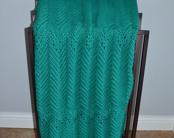 Handmade Crocheted Afghan Blanket - Blue Green
