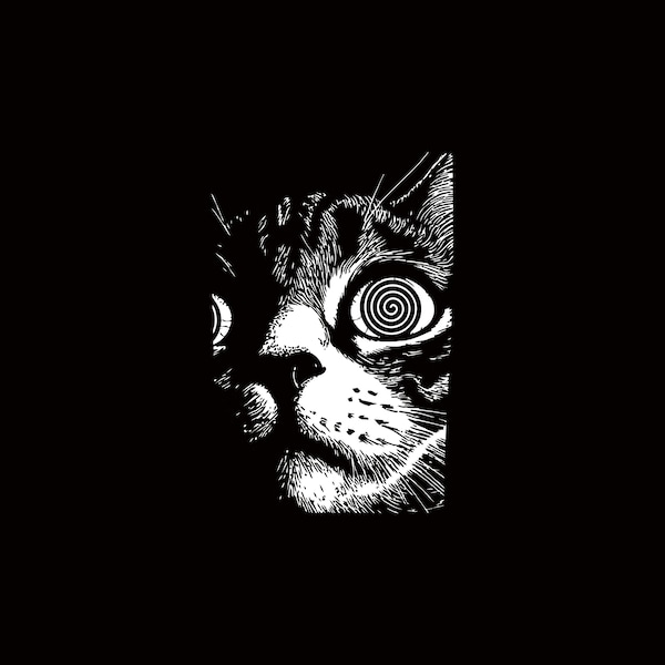 Psychedelic Cat Png,   Trippy Png, Gothic Alt Clothing  Dark Aesthetic Fashion, Crust Punk Grunge PNG Download