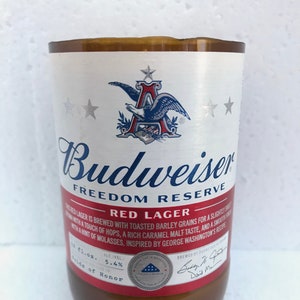 100% Cera de Soja, Budweiser Freedom Reserve, Red Lager, Botella de Cerveza, Vela de Cóctel Up-Cycled