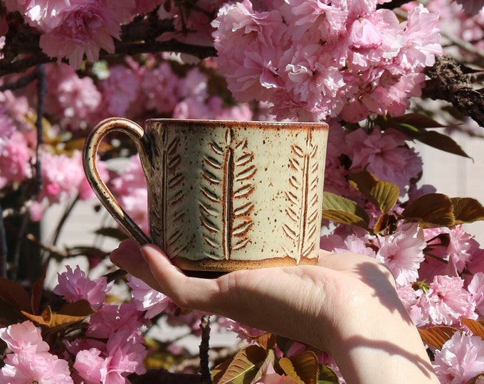 12oz Handmade Hand Carved Pottery Latte Mug