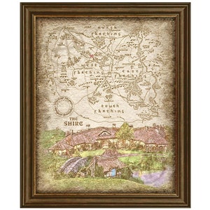 Impresión de paisaje de Hobbiton, mapa panorámico de la Comarca, El Señor de los Anillos, arte mural, póster, descarga digital