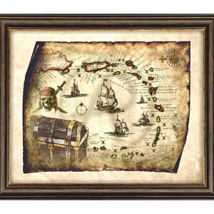 Coffre au trésor de pirates carte des Caraïbes Art déco, carte au trésor pirate des Caraïbes, carte de pirate, cadeau, art mural pirate, décoration, téléchargement immédiat