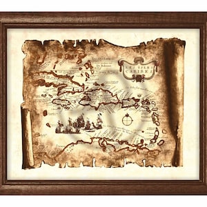 Pergamino Mapa antiguo español Decoración de arte caribeño, Mapa antiguo Caribe, Mapa de arte pirata caribeño, Mapa antiguo, Decoración, Arte de pared, Descarga instantánea