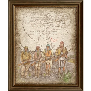 Arte Histórica Geronimo Apache Surrender 1886 e Mapa, Nativos Americanos Geronimo Apache Art, Decoração de Casa, Arte de Parede, Pôster, Download Digital