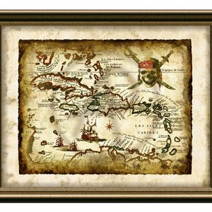 Art antique de carte au trésor de pirate, pirate des caraïbes, art déco de carte ancienne de pirate, imprimable de pirate, cadeau, art mural, décoration, téléchargement immédiat