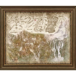 Opera d'arte rustica del paesaggio di Rivendell della mappa, Poster di arte della parete del paesaggio del Signore degli Anelli Gran Burrone, arte della parete, poster, regalo, download digitale