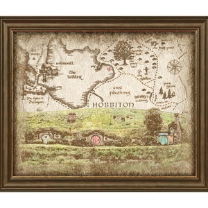 Arte imprimible de paisaje de Hobbiton, mapa, obra de arte imprimible de paisaje de El Señor de los Anillos, arte de pared, regalo, decoración, descarga instantánea