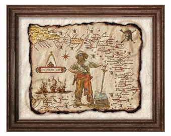 Pirates Caribbean of Map Art Poster, Antique Map Caribbean Island, Old Map Caribbean, Treasure Map Art, Wall Art, Decor, Digital Download