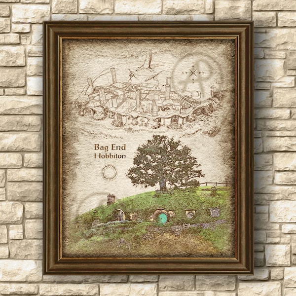 Bilbo Baggins Hobbit Home Inside Art Poster, Lord of the Ring Hobbit Home Bilbo Baggins Landscape Art, Wall Art, Poster, Instant Download