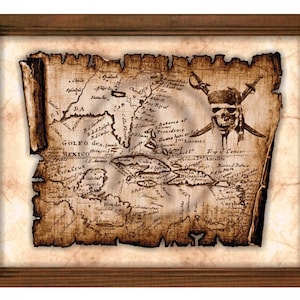 Carte artistique pirates des Caraïbes, vieux parchemin, carte ancienne, art déco pirate des Caraïbes, carte au trésor pirate, art mural, décoration, téléchargement immédiat