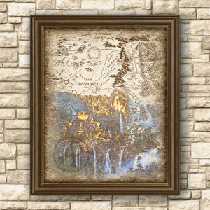 Mapa artístico panorámico de paisaje de fantasía de Rivendel, El Señor de los Anillos, Ilustración de mapa de paisaje de Rivendel, Descarga digital, Arte mural