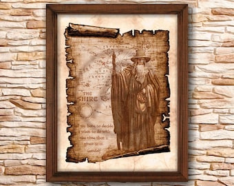 Parchment Gandalf Quote Art Poster of The Shire Map, Lord of The Ring Gandalf Quote Art of Map, Wall Art, Poster, Gift, Digital Download