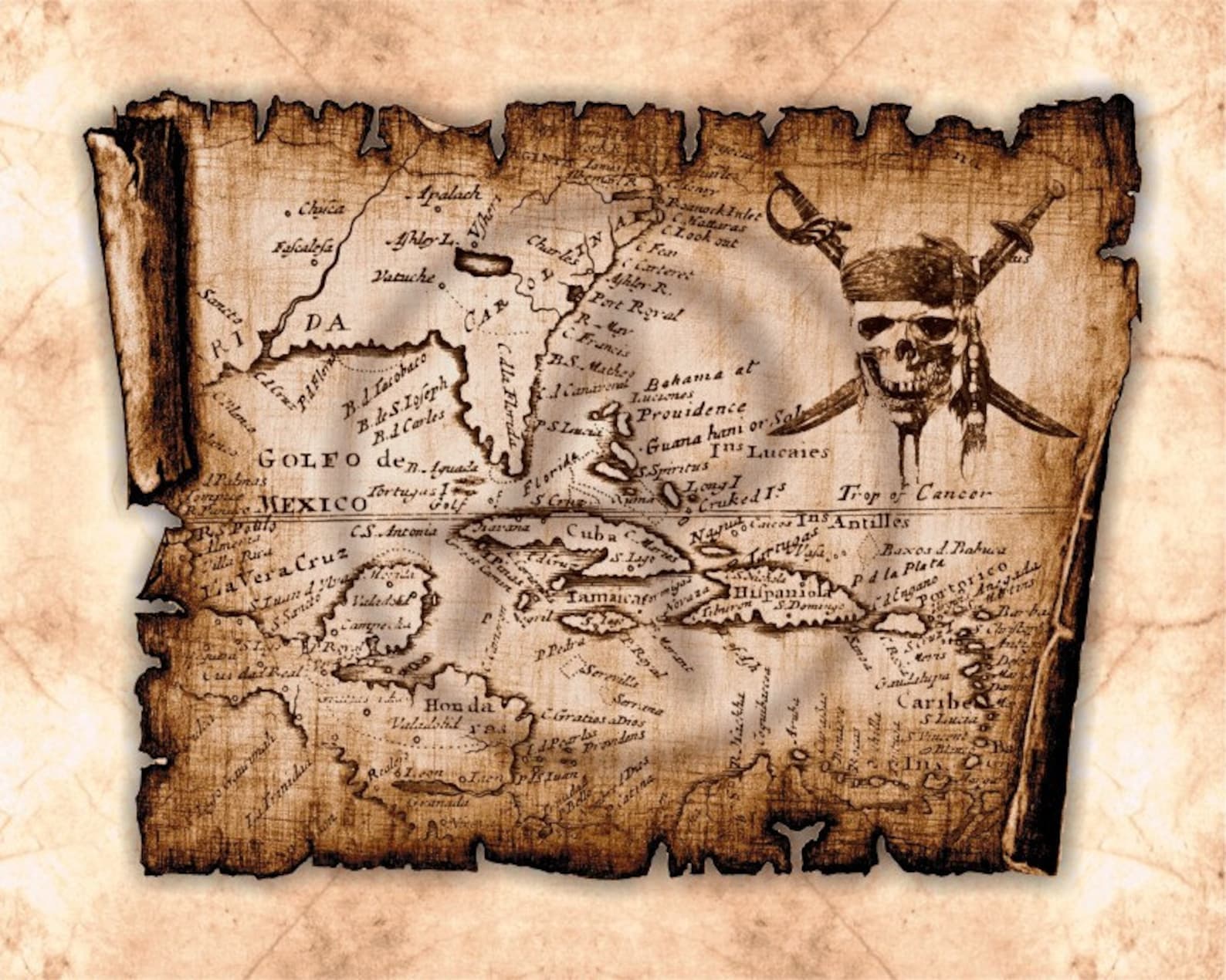 Pirate Art carte des Caraïbes rouleaux parchemin ancienne - Etsy France