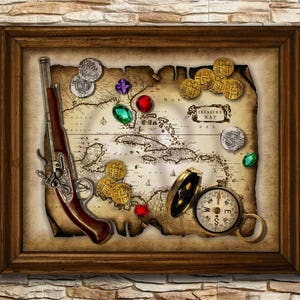 Carte au trésor pirates ancienne, art déco, carte ancienne des Caraïbes, art déco pirate de carte, carte pirate antique, déco, art mural, cadeau, téléchargement immédiat