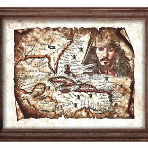 Mapa de arte grunge de Jack Sparrow pirata del Caribe, Mapa antiguo pirata, Mapa antiguo, Pirata del Caribe, Arte de pared, Decoración, Descarga instantánea
