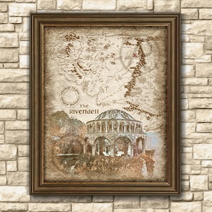 Mapa de fantasía de Rivendel, El Señor de los Anillos, regalo, arte mural, decoración, descarga instantánea