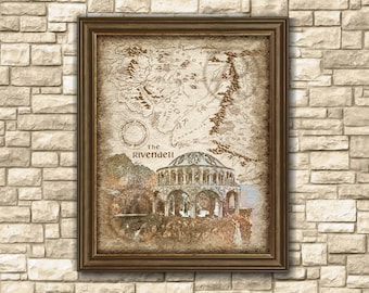 Rustic Rivendell Fantasy Artwork of Map, Lord of the Ring Fantasy Rivendell Artwork of Rustic Map, Gift, Wall Art, Decor, Instant Download