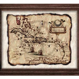 Ancienne carte au trésor pirates, art des Caraïbes, carte antique des Caraïbes, ancienne carte des Caraïbes, carte au trésor pirate, décoration, art mural, téléchargement immédiat