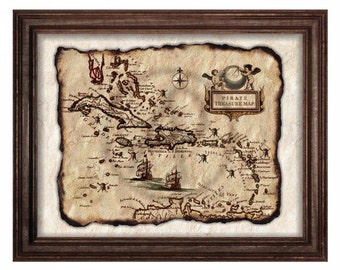 Pirate Old Treasure Map Art Caribbean, Antique Map of Caribbean, Old Map of Caribbean, Pirate Treasure Map, Decor, Wall Art,Instant Download
