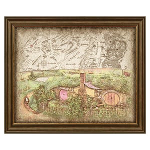 Ilustración de paisaje fantástico de Hobbiton (mapa), El Señor de los Anillos - Regreso a Hobbiton, póster, arte mural, regalo, descarga digital