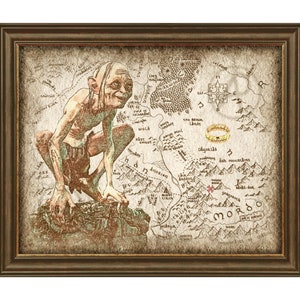 Ilustración del retrato de Gollum del mapa de El Señor de los Anillos - Arte del retrato de Gollum del mapa, arte del mapa de El Señor de los Anillos, arte de pared, decoración del hogar, descarga digital