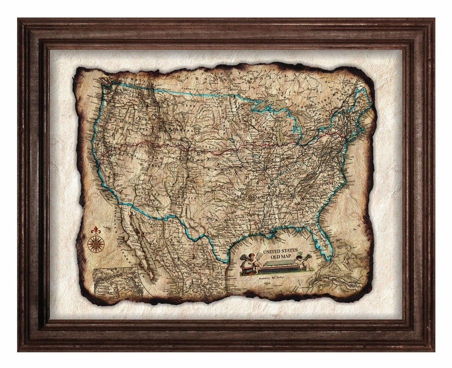 Single Print #343 INSTANT DOWNLOAD Rustic United States Map Printable ...