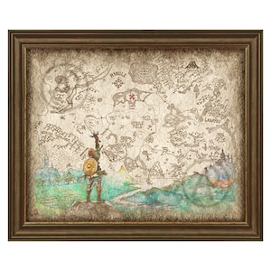 Ilustración de paisaje de la leyenda de Zelda del mapa de Hyrule, Zelda: un vínculo con el pasado, arte de Zelda, Breath of the Wild, arte de pared, póster, descarga digital
