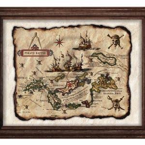 Carte au trésor de bataille de pirates Art déco des Caraïbes, carte ancienne de pirate, carte des Caraïbes antique Art déco, art mural, décoration, téléchargement numérique