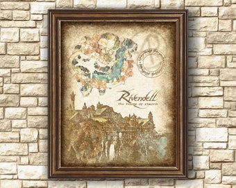 Rivendell Castle Art Poster, Lord of the Ring Rivendell Castle Architecture Art Decor, Poster, Wall Art, Gift, Decor, Instant Download