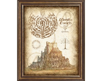 Minas Tirith Castle Plan Art Poster Download, Lord of the Ring Minas Tirith Castle Plan Fantasy Artwork, Wall Art, Poster, Digital Download