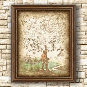 Legend of Zelda Art Work Karte, rustikale Zelda von Hyrule Karte, Kunst, Breath of the Wild, Zelda Poster, Zelda Wandkunst, Instant Download